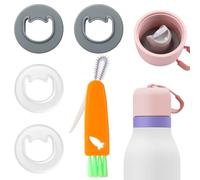 TQONEP Replacement Stopper for Owala Freesip Twist 18 & 24 oz, BPA-Free Water Bottle Lid Silicone Accessories for Owala FreeSip Twist, with Brush, Dishwasher Safe (Transparent 2 + Gray 2, 4 Pack)