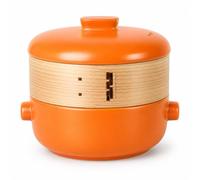 TQPGJJL Japanese Donabe Ceramic Casserole with Bamboo Steamer, Earthenware Stew Pot, Heat Resistant Serving Pot, Ideal for Housewarming & Holiday Gifts(Sunny Orange,1.5L/1.36QT)