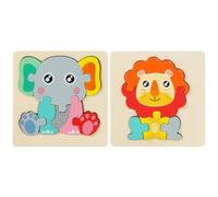 TQPUWT Wooden Puzzles Toys for 1-3 Year Olds, 2 sheets Puzzles Jigsaw for Baby, Wooden Puzzles for Toddlers, Infant Chunky Animals Shape Jigsaw, for 1 2 3 Year Olds, lion, elephant, multicolor