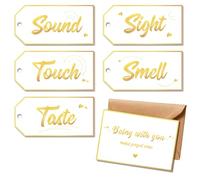 TQQBUU Gold Foil 5 Senses Gift Tags with String and Greetinfg Cards - Five Sense Tags for Him or Her, Perfect for Anniversary, Valentine's Day, Birthday(8"*6") - Golden White