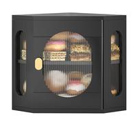 TQQDCI Corner Bread Box for Kitchen Countertop, Large Wooden Bread Box, Double Layer Bread Storage Bin, Bamboo Breadbox for Homemade Bread, Farmhouse Kitchen Organizer with Acrylic Window, Black