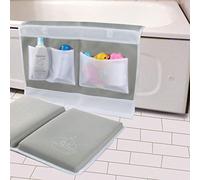 TQS Bath Kneeler and Elbow Rest Pad Set - 1.5" Thick Bath Kneeling Pad with Toy Organizer - Large Safty Kneeler Mat for Tub Bathing and Bathroom Time - Detachable and Foldable Child Bath Tub Mat - Gray