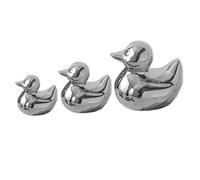 TQUPT Silver Ceramic Duck Figurines，Home Decor Animal Sculptures and Statues Handmade Artware Decor,Mini Duck Sets 3 PCS