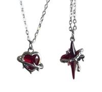 TQUXNGA 2Pcs Stylish Red Heart & Charm Necklace Lightweight Clavicle Jewelry Daily Wear Red Heart Crucifix Pendant Necklace