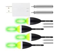 TQUXNGA Bright LED Float 4Pcs Night Fishing Set with Battery and Chargers Long Working Time Accessories Glow Bobbers with Rechargeable Batteries and Chargers for Night Bobber