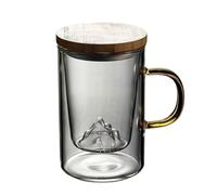 TQUXNGA Premium Glass Mug with Tea Infuser and Wooden Cover Cup for Daily Use or Gift Elegant Drinking Cup
