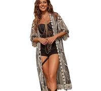 TQUXNGA See Through Sheer Lace Swimsuit Cover Up Cardigan Open Front Beach Kimono for Women Sunbathing Swimming Beach Vacation Crochet See Through Wrap