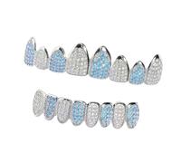 TQUXNGA Trendy 8 Tooth Blue Zirconia Grillzs Jewelry Stainless Steel Mouthpiece For Fashion Enthusiasts Additional Metal Grillzs For Everyday Wear