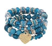 TQUXNGA Vintage Ethnic Stretchable Resin Bracelet Featuring Sparkling Heart Accents And Dynamic Tassels Design