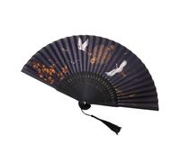TQUXNGA Vintage Styles Chinese Hand Fan Cranes Pattern Ancient Wood Folding Fan With Tassels For Travel And Performances Use Ancient Wood Fan