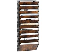 TQVAI 10 Pockets Wall File Holder, Wood A4 Wall Mounted Document Holder, Hanging Wall Magazine Storage Rack, Desk Stationary Tidy Organiser in Tray for Office School Accessories, Black/Antique