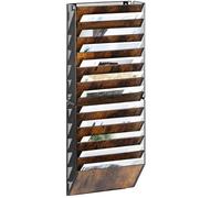 TQVAI 12 Pockets Wall File Holder, Wood A4 Wall Mounted Document Holder, Hanging Wall Magazine Storage Rack, Desk Stationary Tidy Organiser in Tray for Office School Accessories, Black/Antique