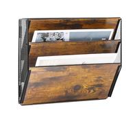 TQVAI 3 Pockets Wall File Holder, Wood A4 Wall Mounted Document Holder, Hanging Wall Magazine Storage Rack, Desk Stationary Tidy Organiser in Tray for Office School Accessories, Black/Antique