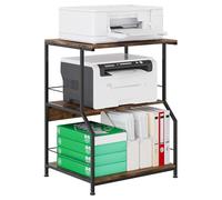 TQVAI 3 Tier Large Printer Stand with Storage on Wheels Printer Table Home Office Microwave Shelf for Kitchen Storage Trolley Rustic Brown Furniture, Black/Antique