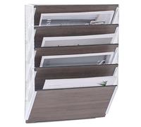 TQVAI 5 Pockets Wall File Holder, Wood A4 Wall Mounted Document Holder, Hanging Wall Magazine Storage Rack, Desk Stationary Tidy Organiser in Tray for Office School Accessories, White/Grey