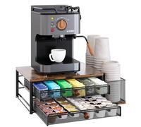 TQVAI Coffee Pod Holder with Cups Lids Holder 60 Capsules Coffee Pod Storage Drawer Coffee Station for Dolce Gusto Vertuo Pods Tea Bag Syrup, Black