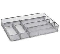 TQVAI Cutlery Drawer Organiser, Mesh Cutlery Tray 6 Compartments Kitchen Storage Silverware Holder, Silver