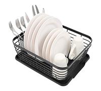 TQVAI Kitchen Dish Drainer Rack with Drainboard Set and Full-Mesh Silverware Cutlery Holder, Black