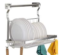 TQVAI Stainless Steel Dish Drying Rack with Drainboard Hanging Rod and Sponge Holder, Hanging Dish Drainer, Over The Sink Dish Rack - Silver
