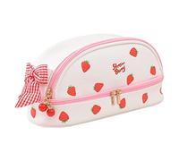 TQVLNMCR Cute Strawberry Printed Large Capacity Pencil Case Japanese Corduroy Pen Holder Kawaii Stationery Pouch Makeup Cosmetics Bag for Back to Scool Students