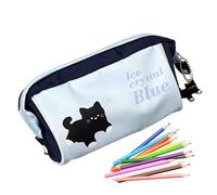 TQVLNMCR Little Cat Pencil Pouch, Students Large Capacity Pen Bag Storage Cute Black Cat, Boys Girls Middle School Primary School Zipper Closure Stationery Bag for Marker, Pencil