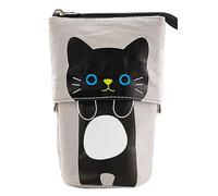 TQVLNMCR Pencil Case Canvas Cute Pencil Pouch Bag Standing Pencil Case Black Cat Style Telescopic Premium Canvas Smoothing Zipper Pencil Pouch for Stationery Cosmetic, Pencil Case