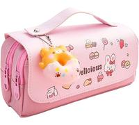 TQVLNMCR Pencil Case Large Capacity, Pencil Pouch with 3 Compartments, Office Stationery Organizer Makeup Cosmetic Bag, Stress Release Pencil Case Teen Boy Girl School Students Adults(Pink Doughnut)
