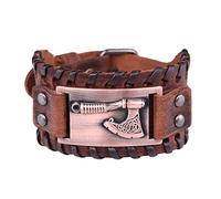 TQWSVUM Axe Bracelet For Men Women - Viking Axe Celtic Knotwork Leather Bracelet - Nordic Amulet Pagan Wide Braided Wristband Talisman Jewelry