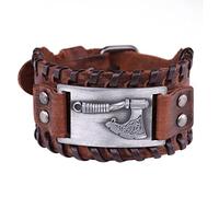 TQWSVUM Axe Bracelet For Men Women - Viking Axe Celtic Knotwork Leather Bracelet - Nordic Amulet Pagan Wide Braided Wristband Talisman Jewelry
