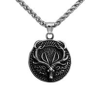 TQWSVUM Elk Deer Necklace for Men Women - Viking Celtic Knot Deer Head Pendant Stainless Steel Chain - Nordic Pirate Hip Hop Vintage Animal Amulet Pagan Charm Jewelry
