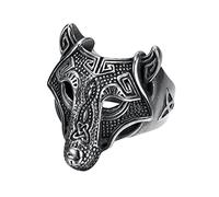 TQWSVUM Fenrir Wolf Head Ring, Men's Viking Wolf Stainless Steel Ring, Norse Odin Wolf Celtic Knot Amulet Pirate Jewelry Talisman Gift