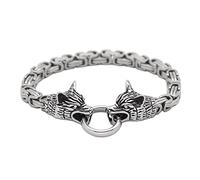 TQWSVUM King Chain Wolf Head Viking Bracelet For Men,Norse Mythology Odin Fenrir Stainless Steel Link Bracelet, Vintage Weave Animal Amulet Wristband Pagan Jewelry Gift