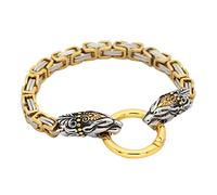 TQWSVUM King Chain Wolf Head Viking Bracelet For Men,Norse Mythology Odin Fenrir Stainless Steel Link Bracelet, Vintage Weave Animal Amulet Wristband Pagan Jewelry Gift
