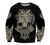TQWSVUM Men Norse Myth Fenrir Wolf 3D Print Short Sleeve,Viking Rune Tattoo Graphic Casual Pullover Sport Streetwear