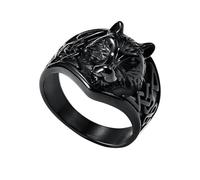 TQWSVUM Men Stainless Steel Viking Wolf Head Ring - Nordic Vintage Celtic Knot Wolf Ring - Odin Fenrir Animal Amulet Pagan Charm Hip Hop Street Jewelry