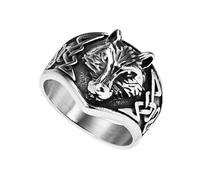 TQWSVUM Men Stainless Steel Viking Wolf Head Ring - Nordic Vintage Celtic Knot Wolf Ring - Odin Fenrir Animal Amulet Pagan Charm Hip Hop Street Jewelry