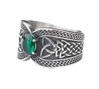 TQWSVUM Men Viking Celtic Knot Ring with Green Zircon - Norse Trinity Irish Knot Stainless Steel Amulet Ring - Handmade Street Charm Vintage Couple Wedding Band Jewelry