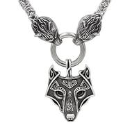 TQWSVUM Men Viking Celtic Wolf Fenrir Necklace - Nordic Odin Wolf Head Pendant Stainless Steel King Chain Amulet - Norse Pagan Animal Talisman Jewelry