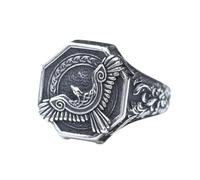 TQWSVUM Men Viking Odin Raven Band Ring - Norse Stainless Steel Celtic Knot Crow Amulet Ring - Handmade Polished Pagan Vintage Animal Wedding Band Jewelry