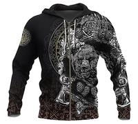 TQWSVUM Men Viking Rune Bear Claw Tattoos Full Zip Hoodie,Norse Myth Odin Bear Head Printed Pullover Sweatshirt Jacket