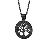 TQWSVUM Men Viking Runes Yggdrasil Necklace - Nordic Stainless Steel Tree of Life Hollow Out Pendant - Medieval Vintage Pagan Amulet Street Rock Charm Jewelry