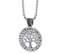 TQWSVUM Men Viking Runes Yggdrasil Necklace - Nordic Stainless Steel Tree of Life Hollow Out Pendant - Medieval Vintage Pagan Amulet Street Rock Charm Jewelry