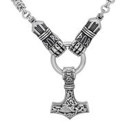 TQWSVUM Men Viking Thor's Hammer/Spear of Odin Pendant King Chain Necklace - Handmade Heavy Stainless Steel Chunky Chain - Norse Vintage Pagan Amulet Jewelry
