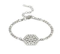 TQWSVUM Men Women Viking Helm of Awe Bracelet - Nordic Runes Aegishjalmur Stainless Steel Cuban Link Chain - 18K Gold Plated Handmade Hollow Out Vintage Bangle Amulet Jewelry (Color : Silver)