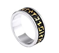 TQWSVUM Men Women Viking Rune Ring, Nordic Futhark Rune Stainless Steel Ring,Fashion Hip Hop Gothic Pagan Amulet Protection Jewelry