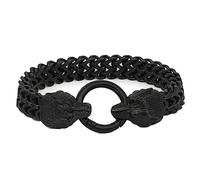 TQWSVUM Men's Norse Viking Wolf Bracelet - Stainless Steel Double Wolf Head Mesh Chain Cuff Bracelet -Vintage Punk Rock Chunky Gothic Animal Fenrir Wristband Jewelry (Color : Black, Size : 19CM)