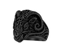 TQWSVUM Men's Stainless Steel Goat Head Ring - Vintage Gothic Ram Sheep Head Ring - Handmade Heavy Animal Amulet Punk Rock Biker Rapper Nordic Jewelry