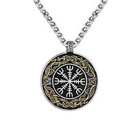 TQWSVUM Men's Stainless Steel Helm of Awe Necklace, Dual Color Viking Celtic Rune Pendant Amulet, Fashion vintage Aegishjalmur Totem Hip Hop Clavicle Chain Jewelry