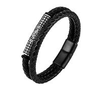 TQWSVUM Men's Stainless Steel Valknut Bead Leather Viking Bracelet, Nordic Odin Symbol Amulet Braided Cuff Bangle,Gothic Punk Style Asatru Pagan Jewelry For Women