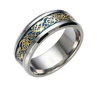 TQWSVUM Men's Stainless Steel Viking Celtic Dragon Ring, Women Dragon Scale Band, Norse Mythology Fashion Vintage 8MM Carbon Fiber Ring Jewelry Size 7-13